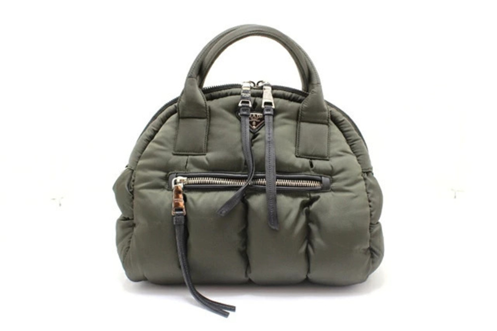 Prada Bomber Handbag Leather Khaki Green